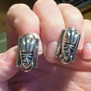 vintage 925 Mexican Sterling silver mask clip on earrings